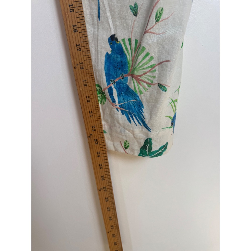 Tropical Farm Rio Womens S Strapless Jumpsuit White Blue Macaw Linen Blend Tie - Picture 8 of 13